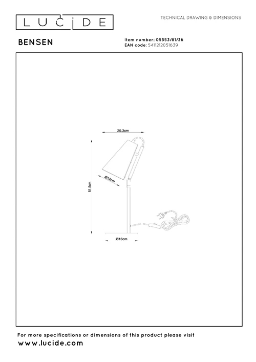 Lucide BENSEN - Tafellamp - 1xE14 - Grijs - technisch